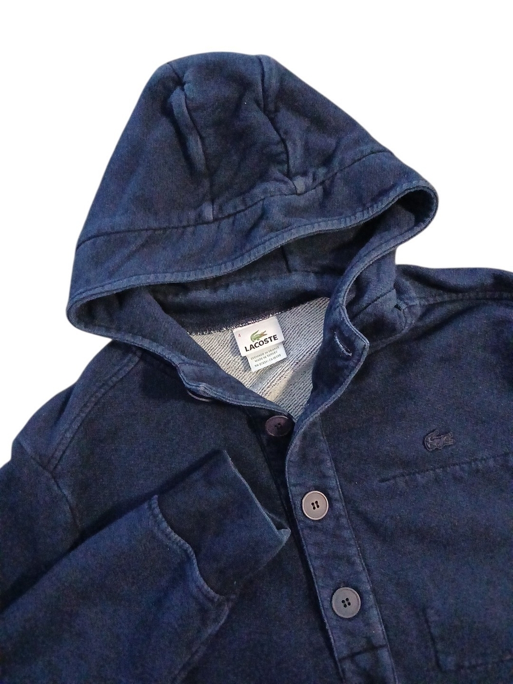 Lacoste Embossed Indigo Henley Mens Hoodie Size 4